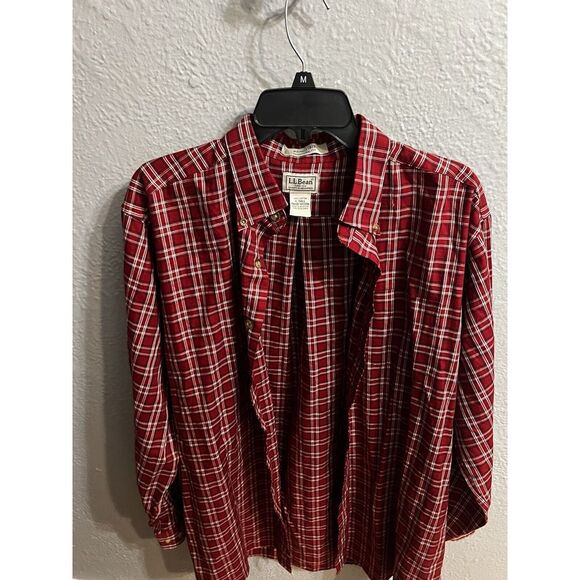 L.L. Bean Mens Red Plaid Button Down Shirt size  L Tall - Picture 4 of 9